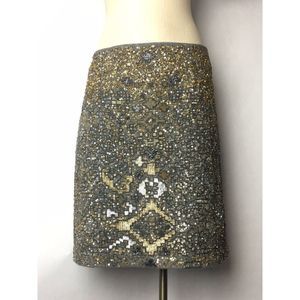 Anthropologie Moulinette Soeurs Gray Gold Wool Beaded Felt Skirt Sz 12